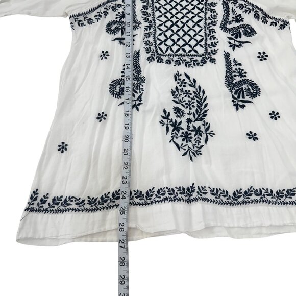 Solitaire White & Black Embroidered Cotton Semi Sheer Tunic Top Women Size L - Picture 6 of 9